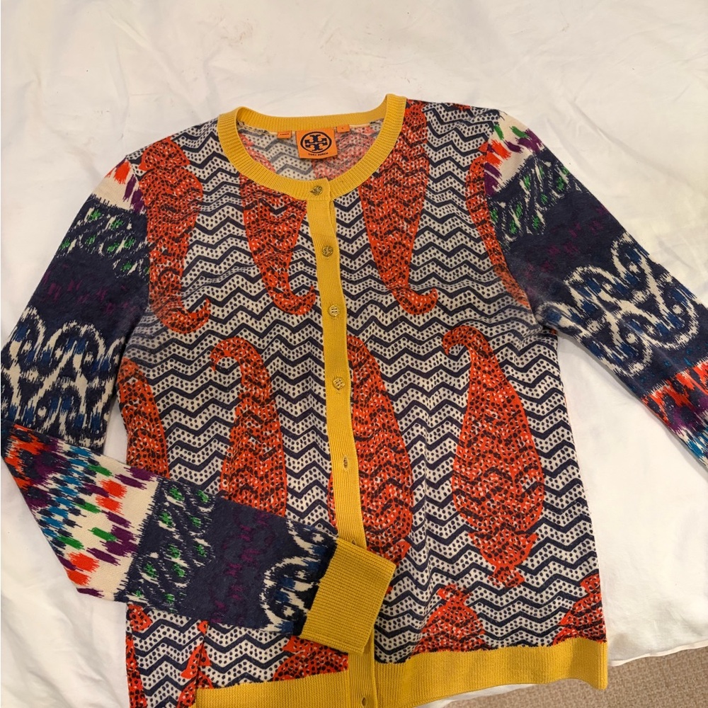 Tory Burch Patterned Women's Cardigan Sweater - Yellow Trim